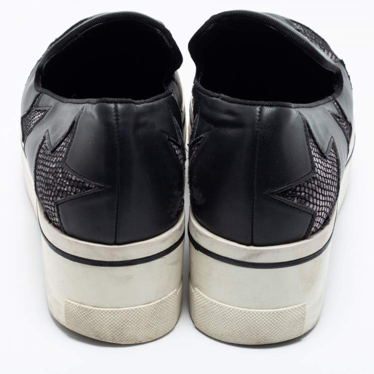 Pre Owned Stella McCartney Black Faux Leather and Faux Snake Print Binx Star Platform Slip On Sneakers Size 38