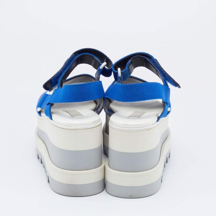 Pre Owned Stella McCartney Blue/Red Fabric Striped Platform Sandals Size 37