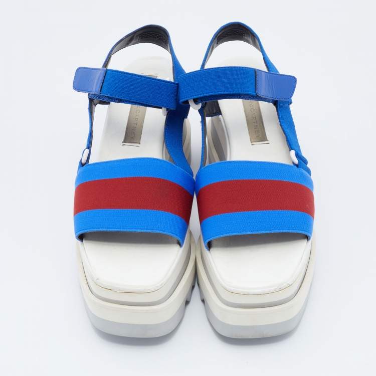Pre Owned Stella McCartney Blue/Red Fabric Striped Platform Sandals Size 37