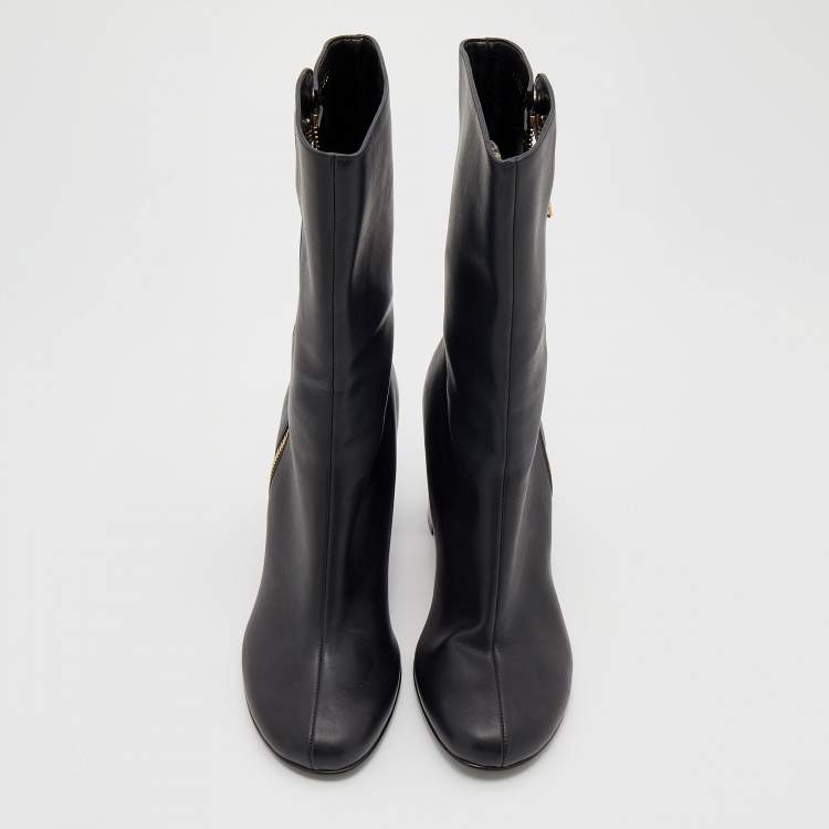 Pre Owned Stella McCartney Black Faux Leather Tortoise Block Heel "Percy" Ankle Boots Size 37