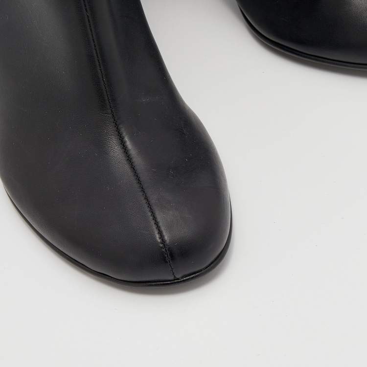 Pre Owned Stella McCartney Black Faux Leather Tortoise Block Heel "Percy" Ankle Boots Size 37