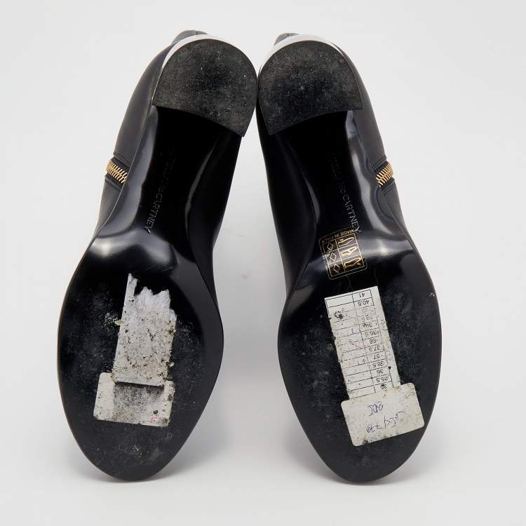 Pre Owned Stella McCartney Black Faux Leather Tortoise Block Heel "Percy" Ankle Boots Size 37