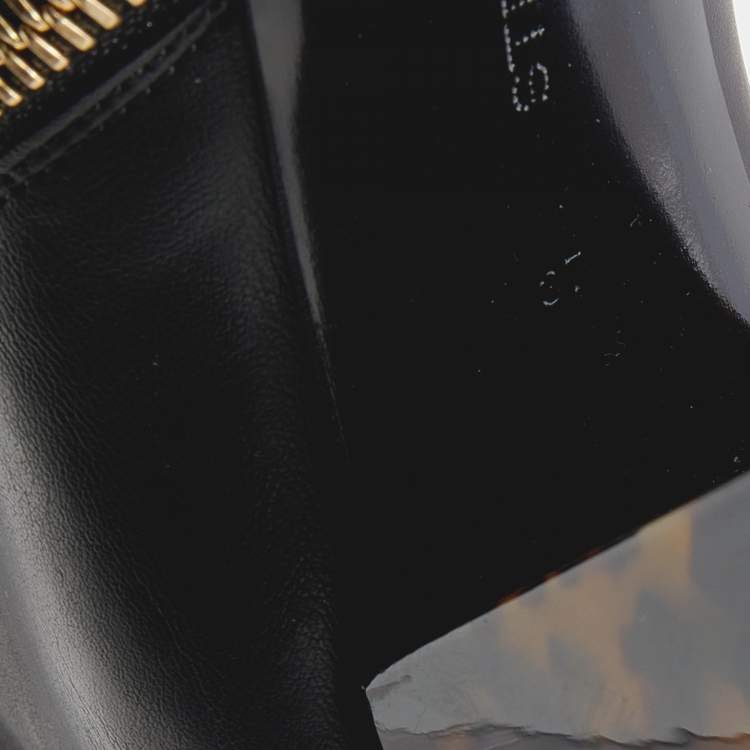 Pre Owned Stella McCartney Black Faux Leather Tortoise Block Heel "Percy" Ankle Boots Size 37