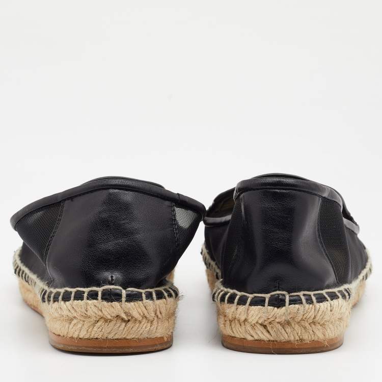 Pre Owned Stella McCartney Black Faux Leather and Mesh Sheer Panel Espadrilles Size 38