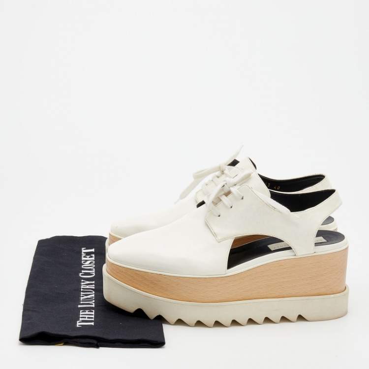 Pre Owned Stella McCartney White Faux Leather Elyse Cut Out Platform Derby Sneakers Size 36