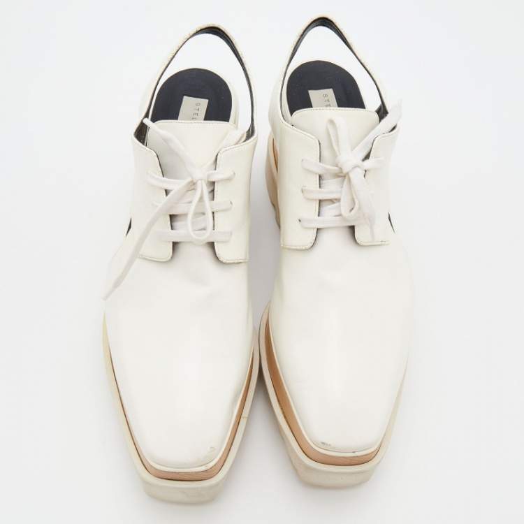 Pre Owned Stella McCartney White Faux Leather Elyse Cut Out Platform Derby Sneakers Size 36