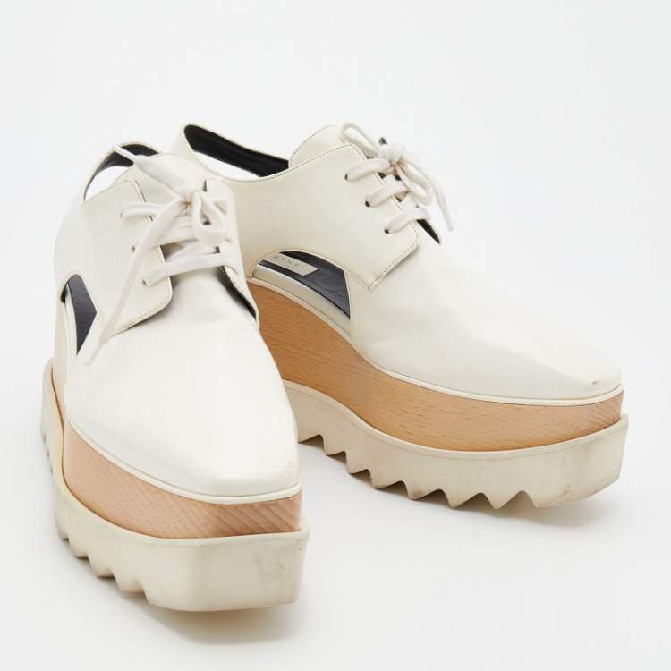 Pre Owned Stella McCartney White Faux Leather Elyse Cut Out Platform Derby Sneakers Size 36