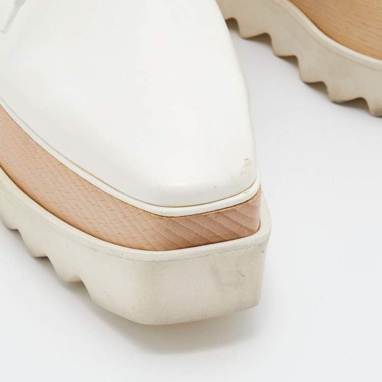 Pre Owned Stella McCartney White Faux Leather Elyse Cut Out Platform Derby Sneakers Size 36