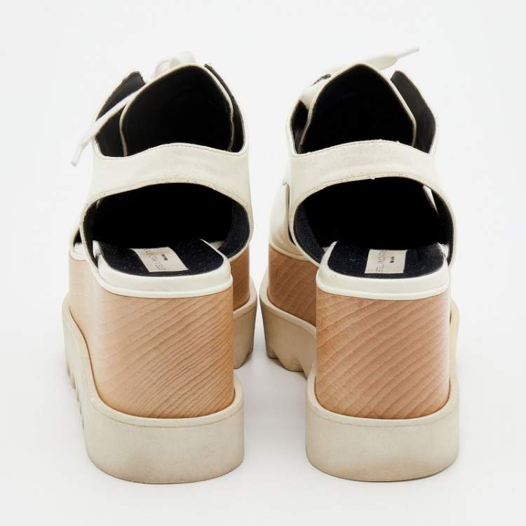 Pre Owned Stella McCartney White Faux Leather Elyse Cut Out Platform Derby Sneakers Size 36