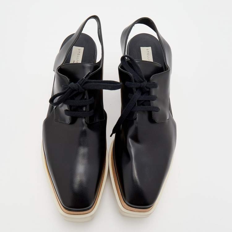 Pre Owned Stella McCartney Black Faux Leather Elyse Cut Out Platform Derby Sneakers Size 40