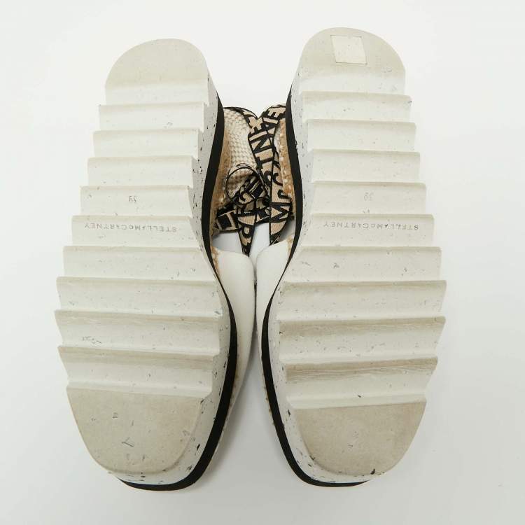 Pre Owned Stella McCartney White/Beige Canvas And Cotton Blend Gaia Ankle Wrap Espadrilles Sandals Size 39