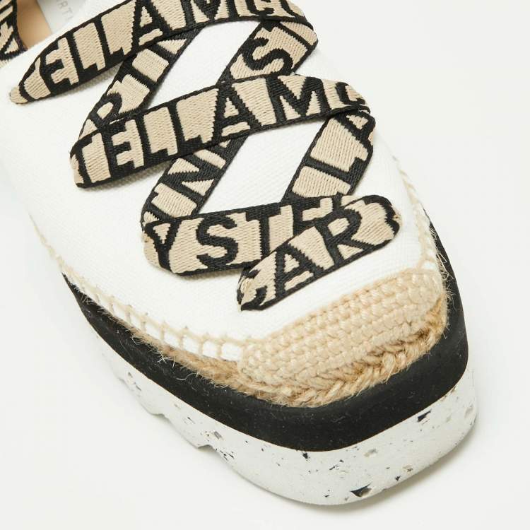 Pre Owned Stella McCartney White/Beige Canvas And Cotton Blend Gaia Ankle Wrap Espadrilles Sandals Size 39