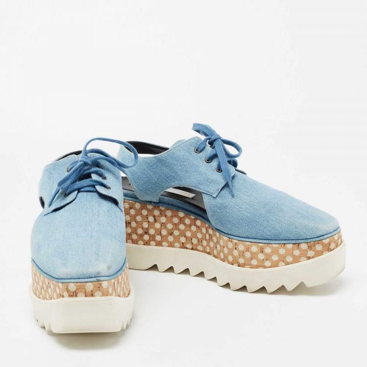 Pre Owned Stella McCartney Blue Cut Out Denim Elyse Platform Derby Sneakers Size 39