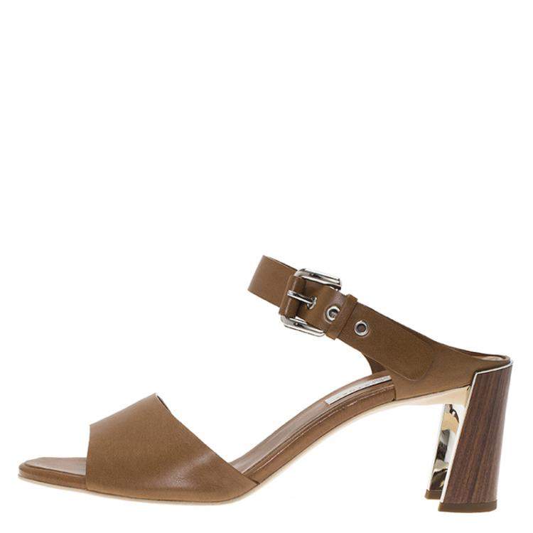 Pre Owned Stella McCartney Brown Faux Leather Buckle Mules Size 40.5