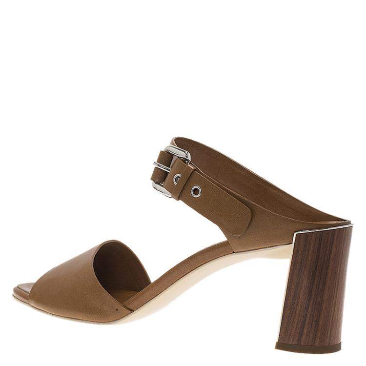 Pre Owned Stella McCartney Brown Faux Leather Buckle Mules Size 40.5