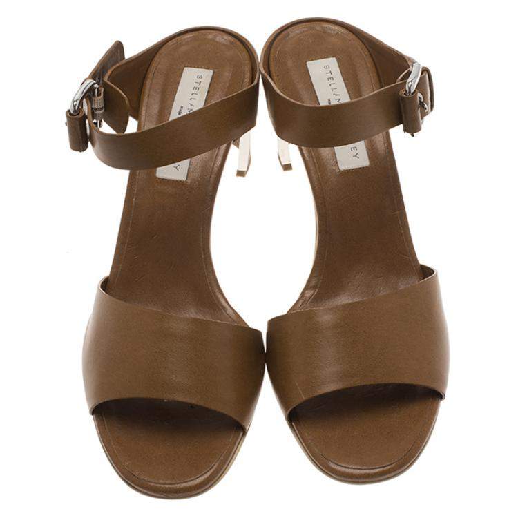 Pre Owned Stella McCartney Brown Faux Leather Buckle Mules Size 40.5