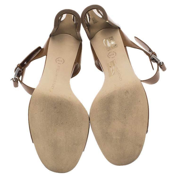 Pre Owned Stella McCartney Brown Faux Leather Buckle Mules Size 40.5