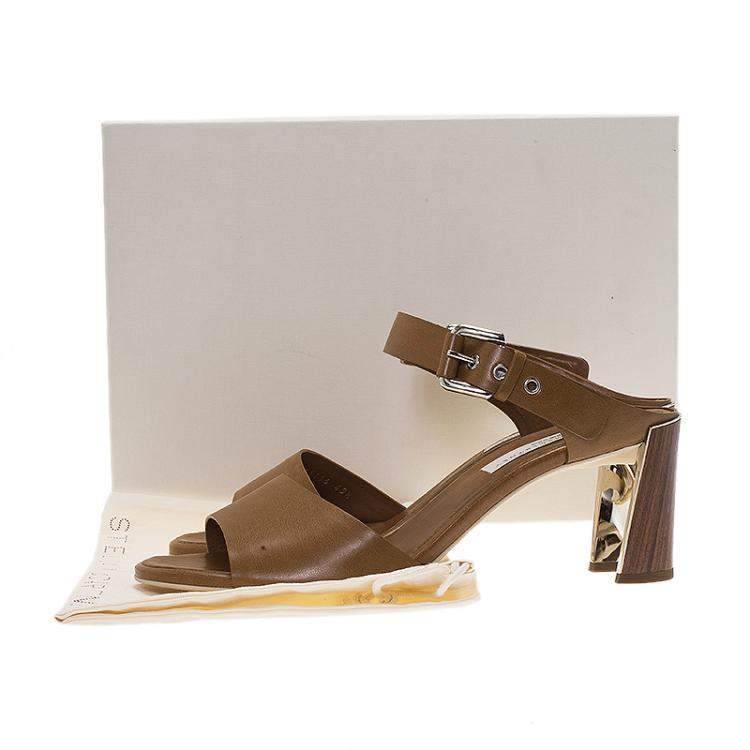 Pre Owned Stella McCartney Brown Faux Leather Buckle Mules Size 40.5