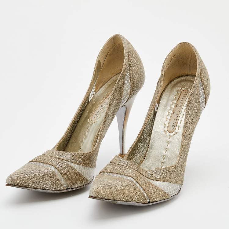 Pre Owned Stella McCartney Beige Fabric and Mesh Pointed Toe Pumps Size 38