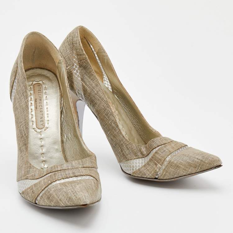Pre Owned Stella McCartney Beige Fabric and Mesh Pointed Toe Pumps Size 38