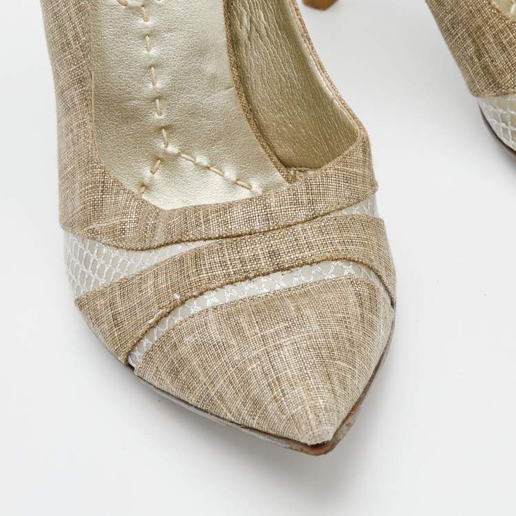 Pre Owned Stella McCartney Beige Fabric and Mesh Pointed Toe Pumps Size 38