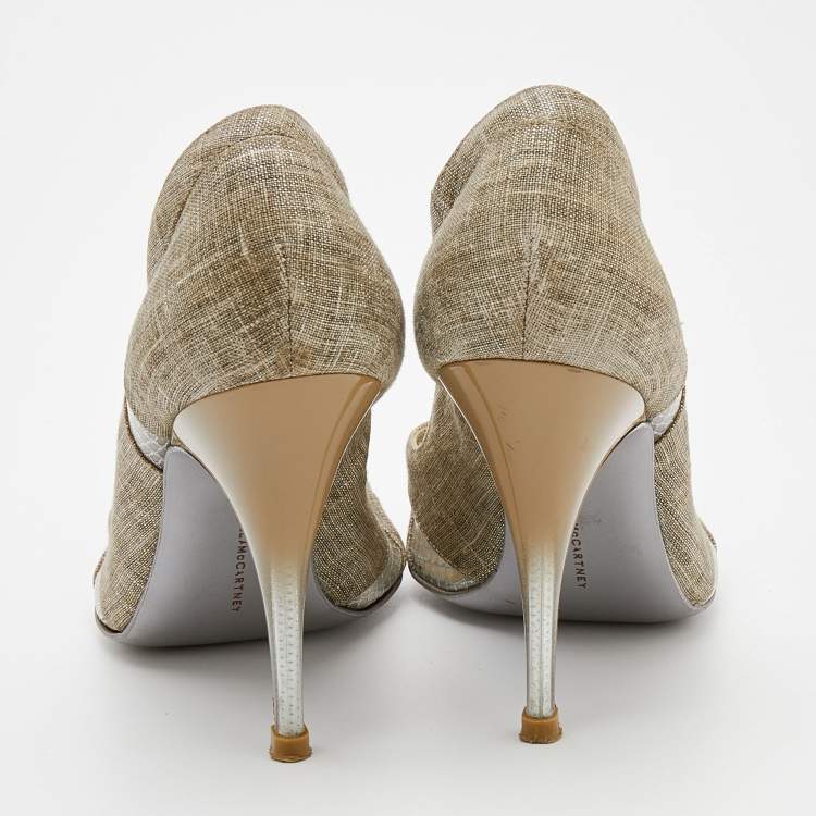 Pre Owned Stella McCartney Beige Fabric and Mesh Pointed Toe Pumps Size 38