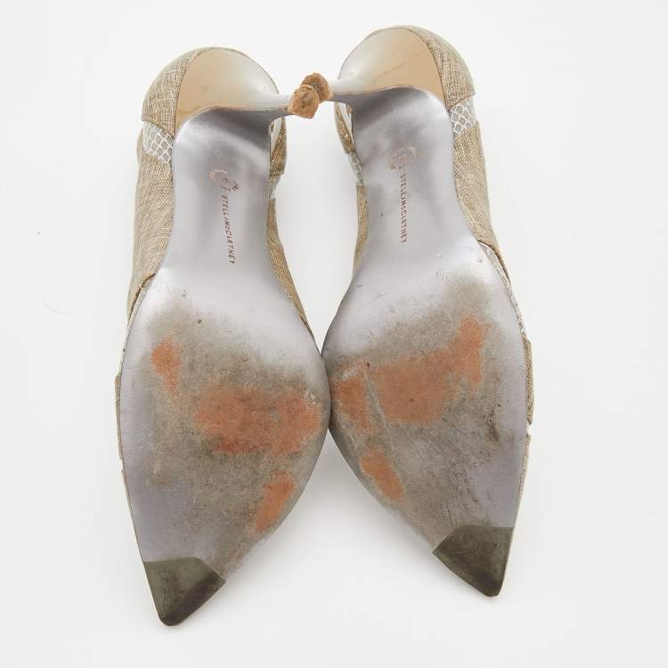 Pre Owned Stella McCartney Beige Fabric and Mesh Pointed Toe Pumps Size 38