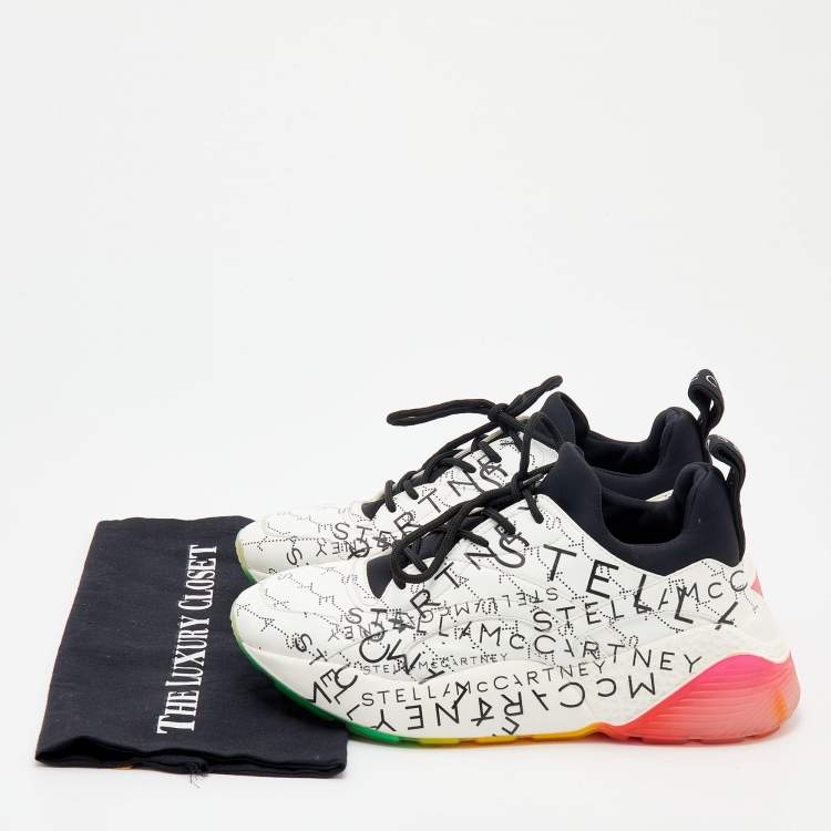 Pre Owned Stella McCartney White Faux Leather And Neoprene Eclypse Monogram Logo Platform Sneakers Size 40