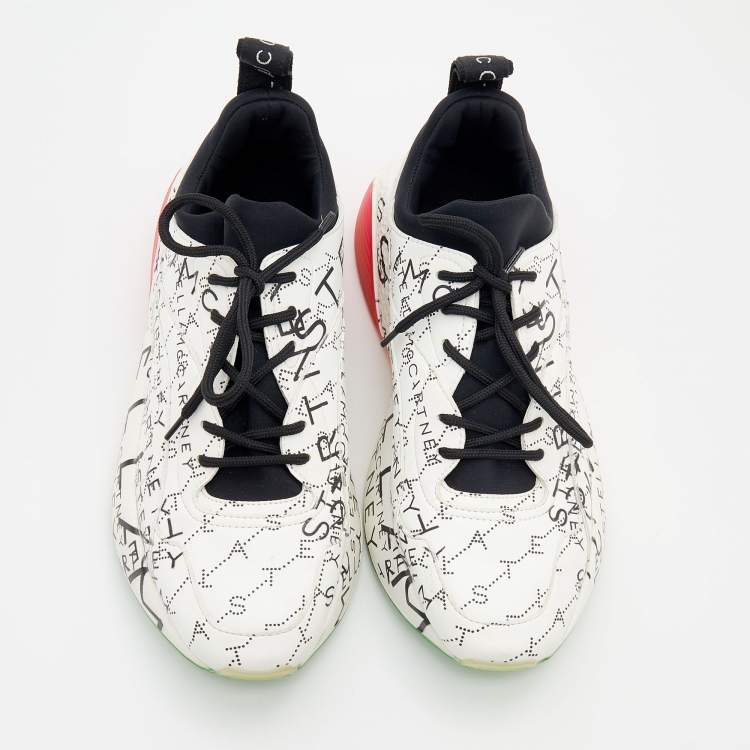 Pre Owned Stella McCartney White Faux Leather And Neoprene Eclypse Monogram Logo Platform Sneakers Size 40