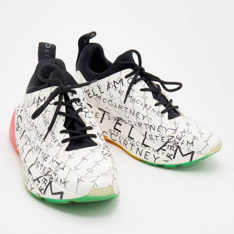 Pre Owned Stella McCartney White Faux Leather And Neoprene Eclypse Monogram Logo Platform Sneakers Size 40
