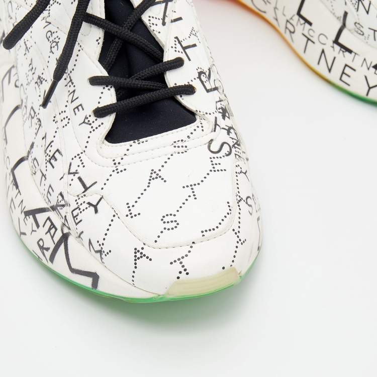 Pre Owned Stella McCartney White Faux Leather And Neoprene Eclypse Monogram Logo Platform Sneakers Size 40