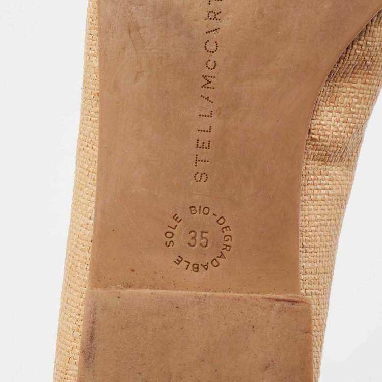 Pre Owned Stella McCartney Brown Woven Raffia Embellishment Tatami Smoking Slippers Size 35