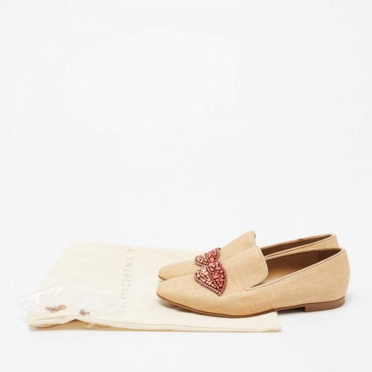 Pre Owned Stella McCartney Brown Woven Raffia Embellishment Tatami Smoking Slippers Size 35
