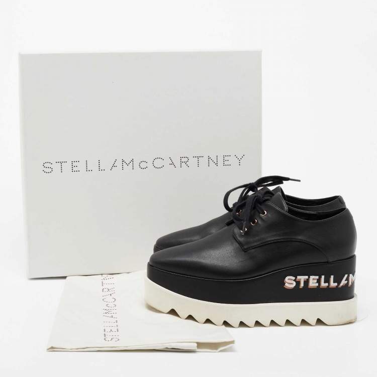 Pre Owned Stella McCartney Black Faux Leather Elyse Platform Lace Up Derby Size 36