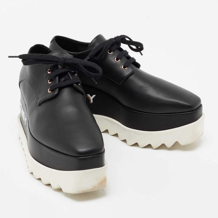 Pre Owned Stella McCartney Black Faux Leather Elyse Platform Lace Up Derby Size 36