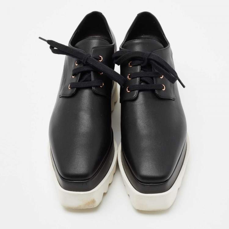 Pre Owned Stella McCartney Black Faux Leather Elyse Platform Lace Up Derby Size 36