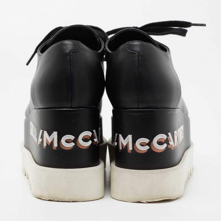 Pre Owned Stella McCartney Black Faux Leather Elyse Platform Lace Up Derby Size 36