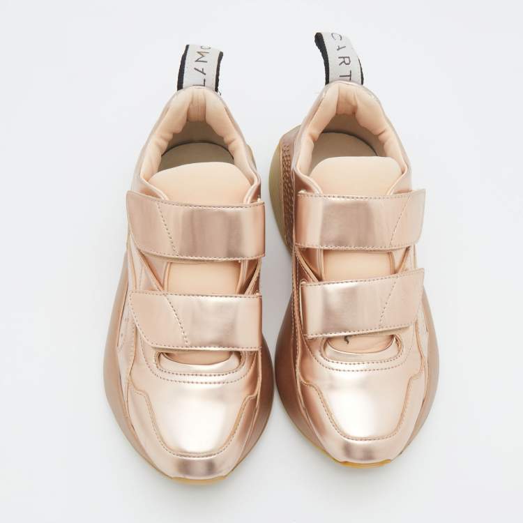 Pre Owned Stella McCartney Metallic Rose Gold Faux Leather Eclypse Sneakers Size 36