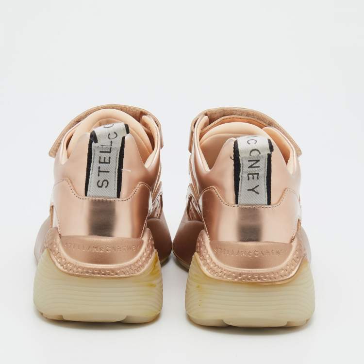 Pre Owned Stella McCartney Metallic Rose Gold Faux Leather Eclypse Sneakers Size 36