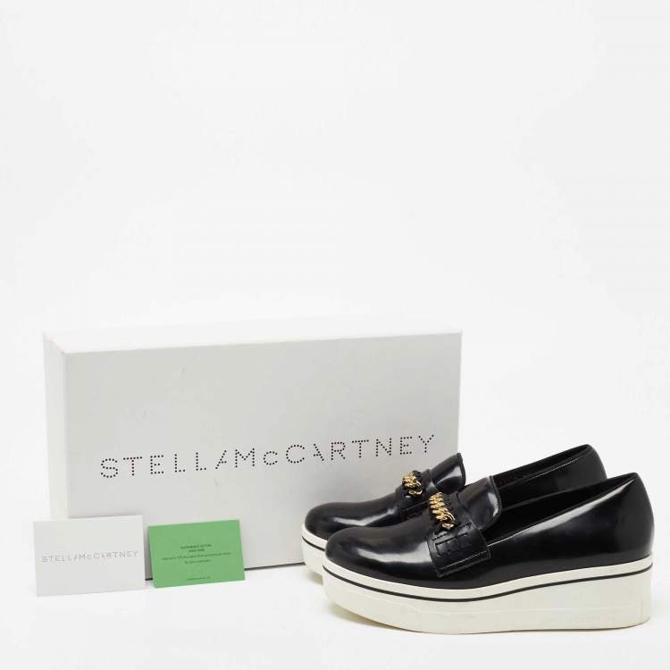 مملوكة مسبقًا Stella McCartney Black Faux Leather Chain Link Slip On Sneakers Size 40