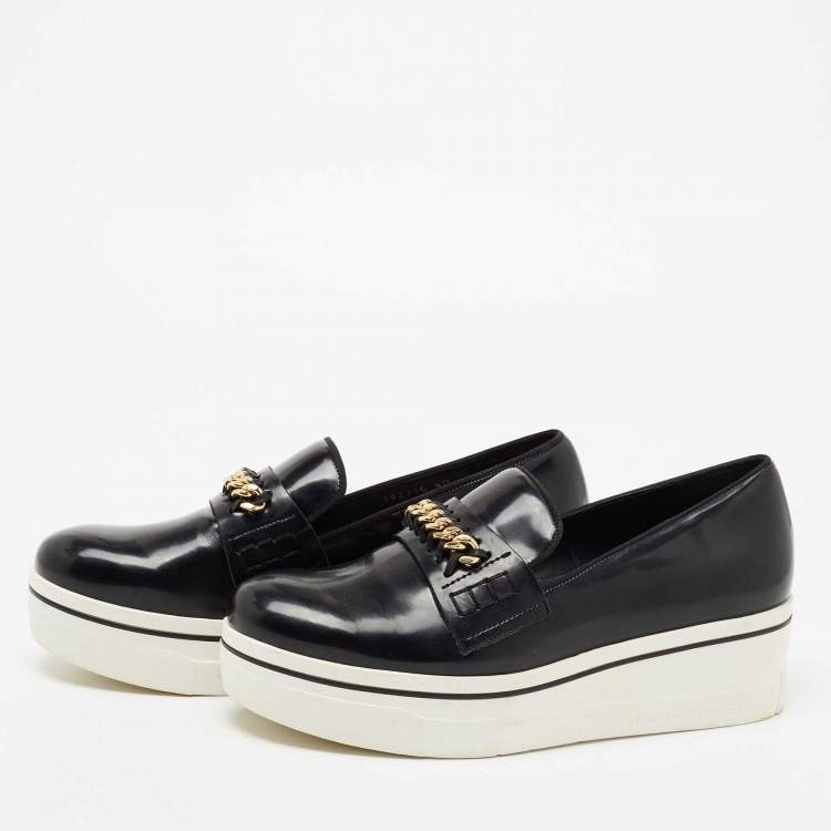 مملوكة مسبقًا Stella McCartney Black Faux Leather Chain Link Slip On Sneakers Size 40