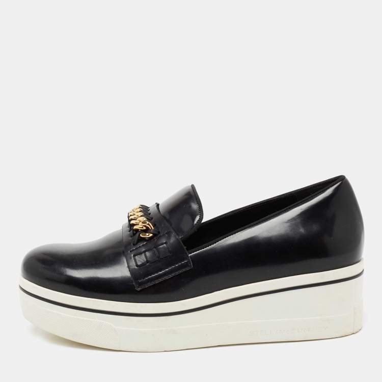 مملوكة مسبقًا Stella McCartney Black Faux Leather Chain Link Slip On Sneakers Size 40
