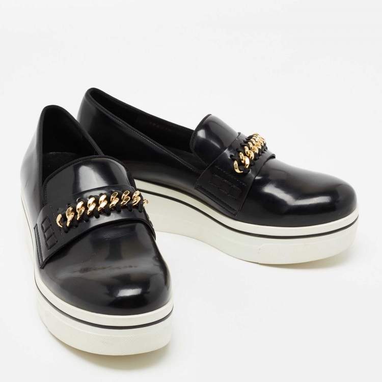 مملوكة مسبقًا Stella McCartney Black Faux Leather Chain Link Slip On Sneakers Size 40