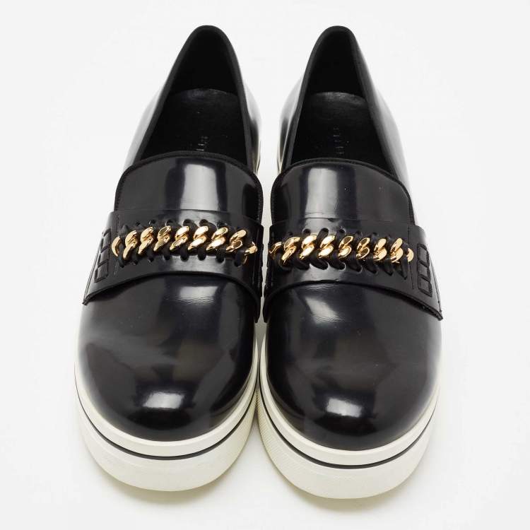 مملوكة مسبقًا Stella McCartney Black Faux Leather Chain Link Slip On Sneakers Size 40