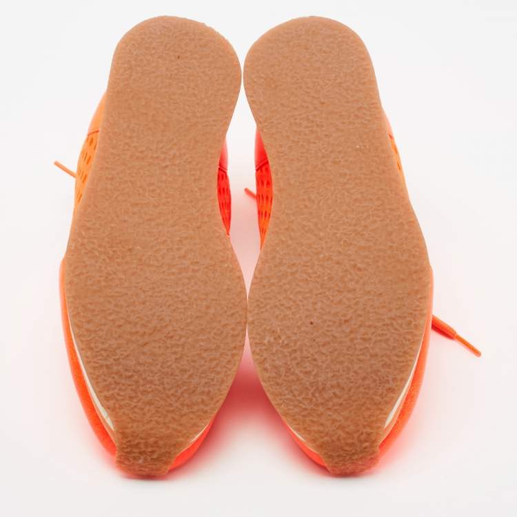 Pre Owned Stella McCartney Neon Orange Faux Leather and Mesh Low-Top Sneakers Size 37