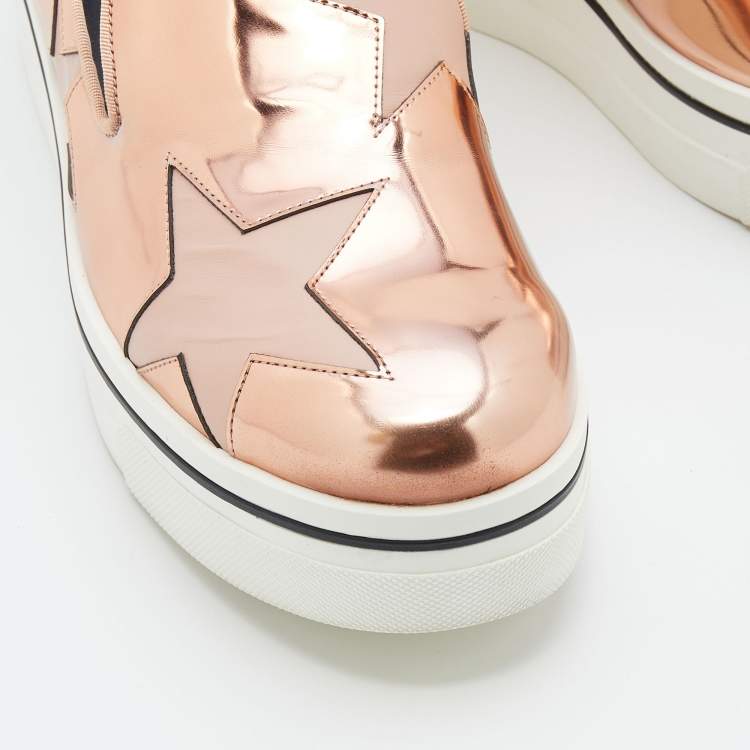 Pre Owned Stella McCartney Metallic Rose Gold Faux Leather Binx Star Platform Slip On Sneakers Size 39
