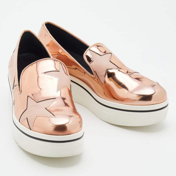 Pre Owned Stella McCartney Metallic Rose Gold Faux Leather Binx Star Platform Slip On Sneakers Size 39