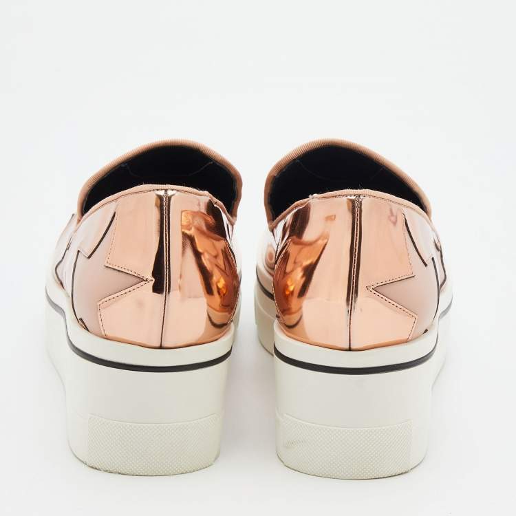 Pre Owned Stella McCartney Metallic Rose Gold Faux Leather Binx Star Platform Slip On Sneakers Size 39