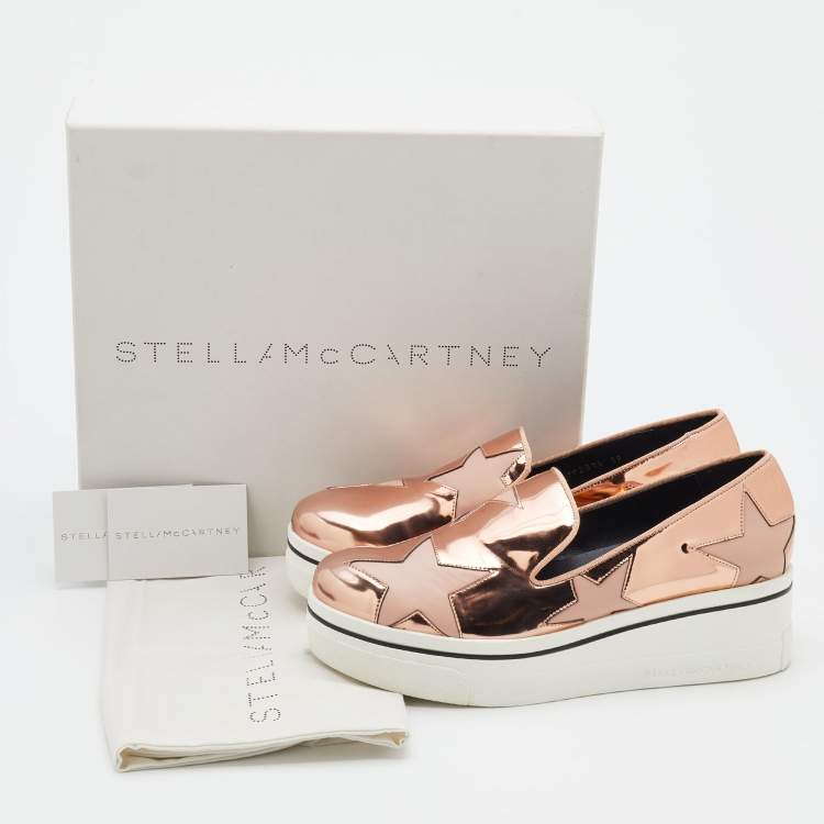 Pre Owned Stella McCartney Metallic Rose Gold Faux Leather Binx Star Platform Slip On Sneakers Size 39