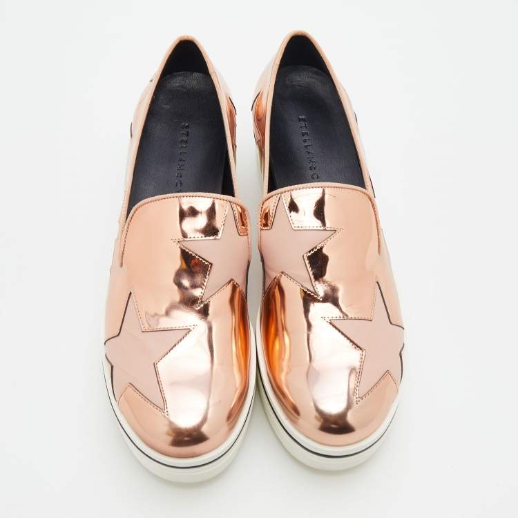 Pre Owned Stella McCartney Metallic Rose Gold Faux Leather Binx Star Platform Slip On Sneakers Size 39